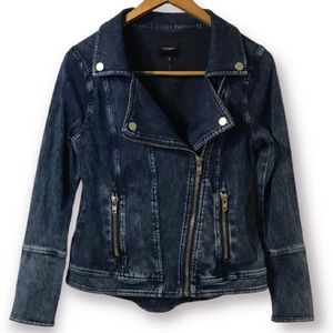 LIVERPOOL JEAN COMPANY DARK ACID WASH JEAN ZIP UP JACKET WITH ZIPPER SLEEVES